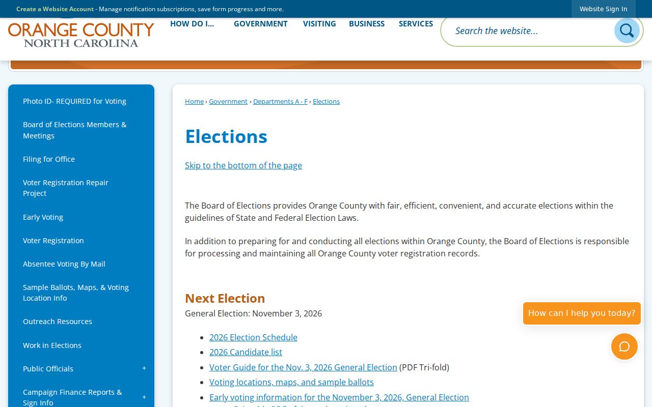Chapel Hill residents directory Orange County Elections office page