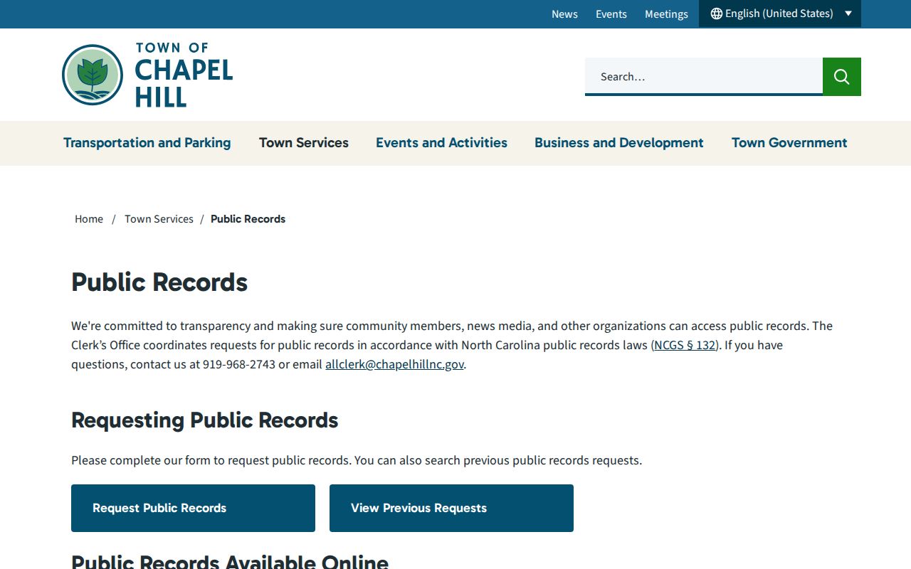 Chapel Hill residents directory Town of Chapel Hill public records page