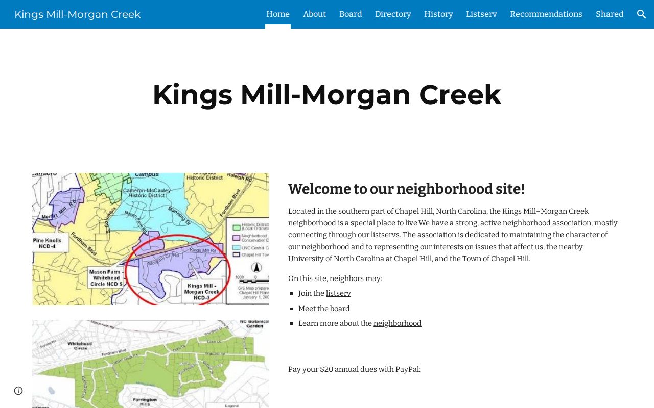Chapel Hill neighbors view of the Kings Mill-Morgan Creek association page