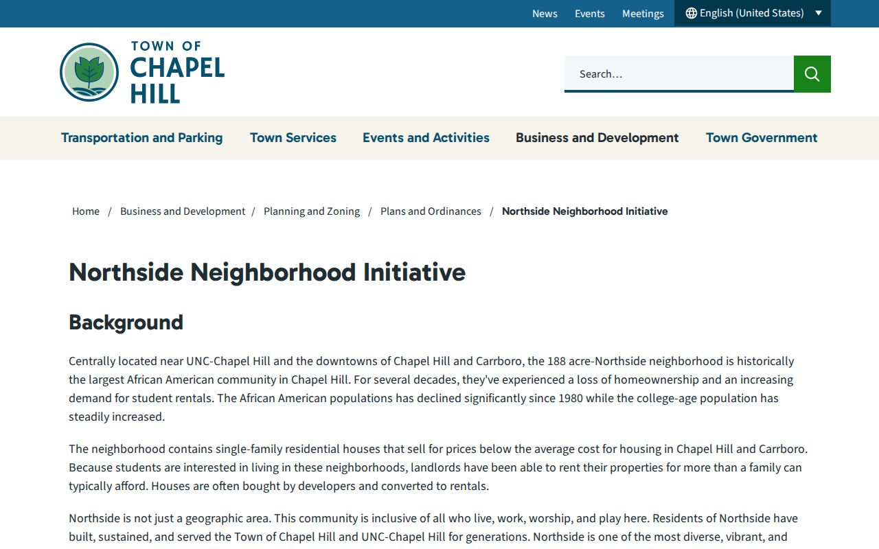 Chapel Hill neighbors view of the Town Northside Neighborhood Initiative page