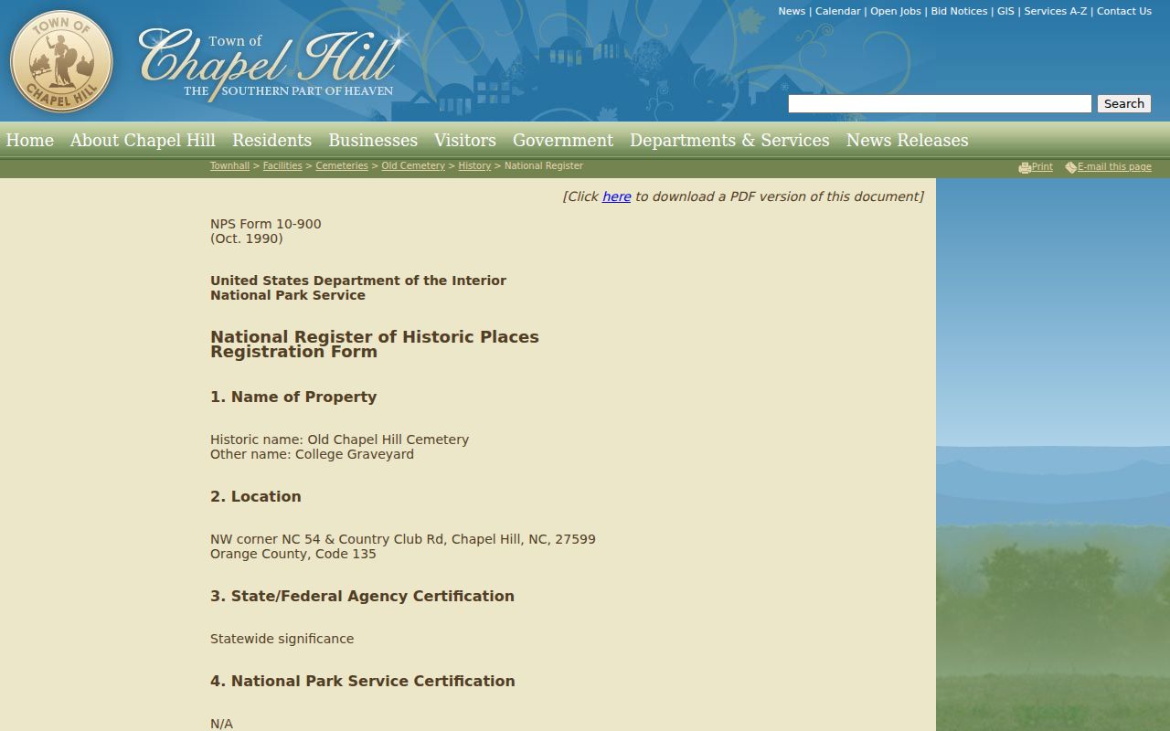 Chapel Hill previous residents Old Chapel Hill Cemetery historical record page
