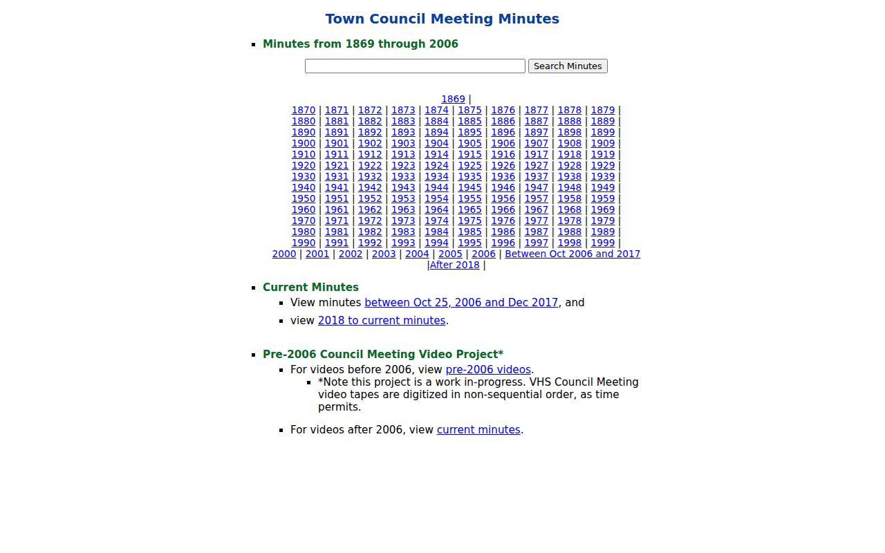 Chapel Hill previous residents Town records archive date-range page