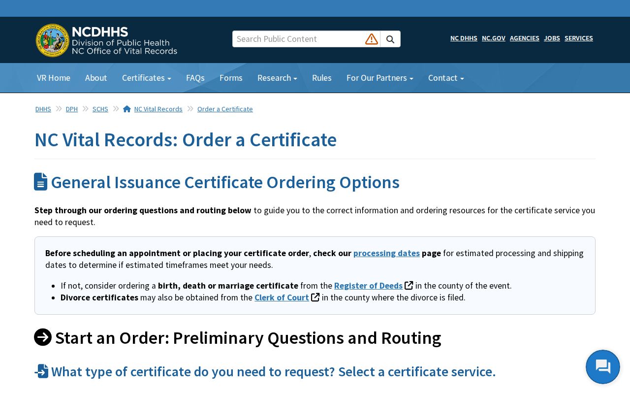Chapel Hill resident lookup view of North Carolina vital-record ordering options