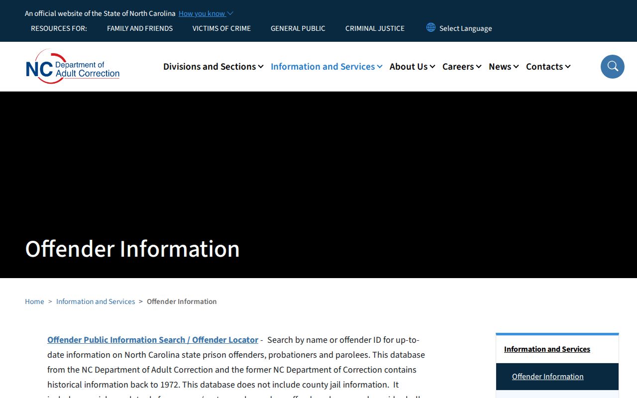 Chapel Hill resident lookup view of the North Carolina offender information search
